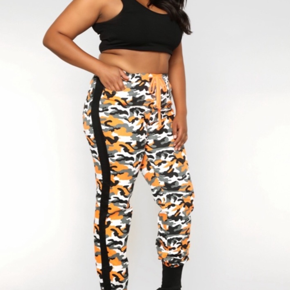 Fashion Nova Camo Orange Jogger Pants High Waisted NWT XXL